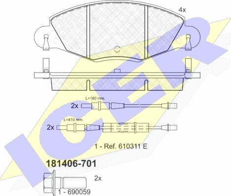 Icer 181406-701 - Комплект спирачно феродо, дискови спирачки vvparts.bg