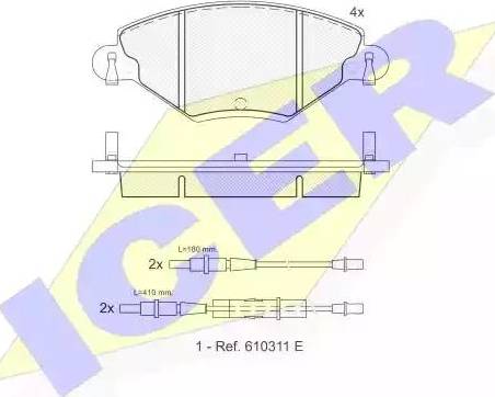 Icer 181419 - Комплект спирачно феродо, дискови спирачки vvparts.bg