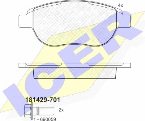 Icer 181429-701 - Комплект спирачно феродо, дискови спирачки vvparts.bg