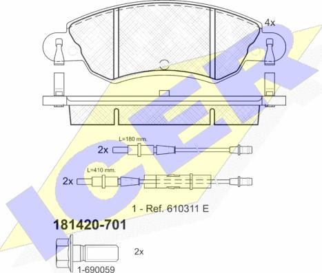 Icer 181420-701 - Комплект спирачно феродо, дискови спирачки vvparts.bg