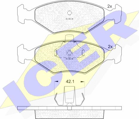 Icer 181596 - Комплект спирачно феродо, дискови спирачки vvparts.bg