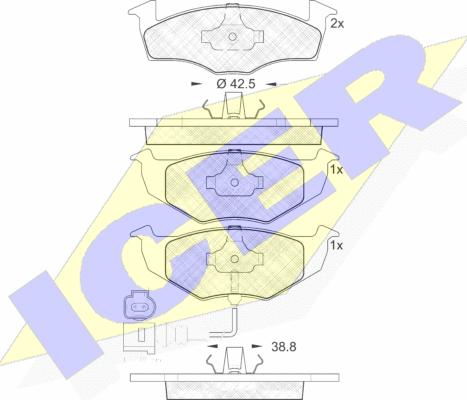 Icer 181590 - Комплект спирачно феродо, дискови спирачки vvparts.bg