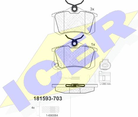 Icer 181593-703 - Комплект спирачно феродо, дискови спирачки vvparts.bg