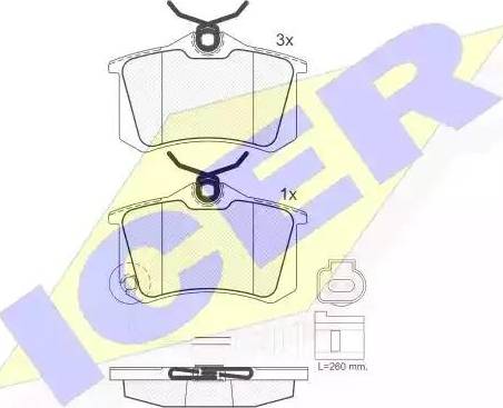 Icer 181593 - Комплект спирачно феродо, дискови спирачки vvparts.bg