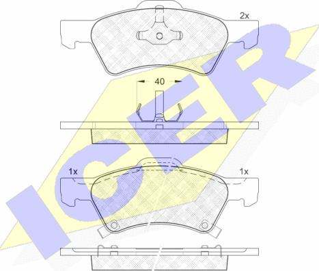 Icer 181544 - Комплект спирачно феродо, дискови спирачки vvparts.bg