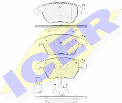 Icer 181567 - Комплект спирачно феродо, дискови спирачки vvparts.bg