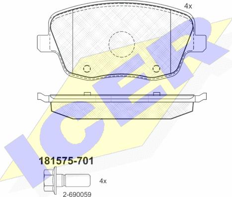 Icer 181575-701 - Комплект спирачно феродо, дискови спирачки vvparts.bg