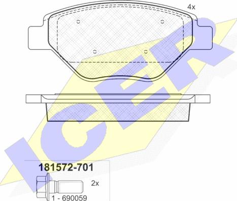 Icer 181572-701 - Комплект спирачно феродо, дискови спирачки vvparts.bg