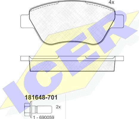 Icer 181648-701 - Комплект спирачно феродо, дискови спирачки vvparts.bg