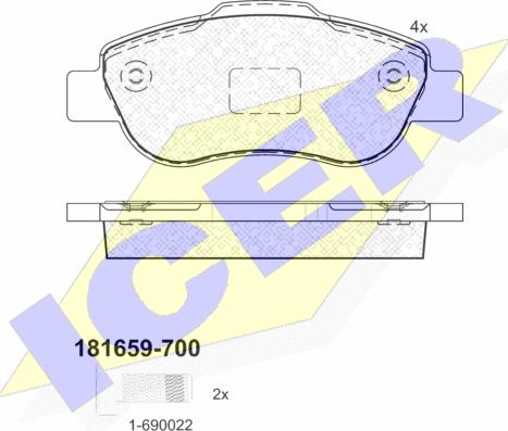 Icer 181659-700 - Комплект спирачно феродо, дискови спирачки vvparts.bg