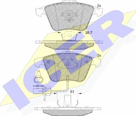 Icer 181654 - Комплект спирачно феродо, дискови спирачки vvparts.bg