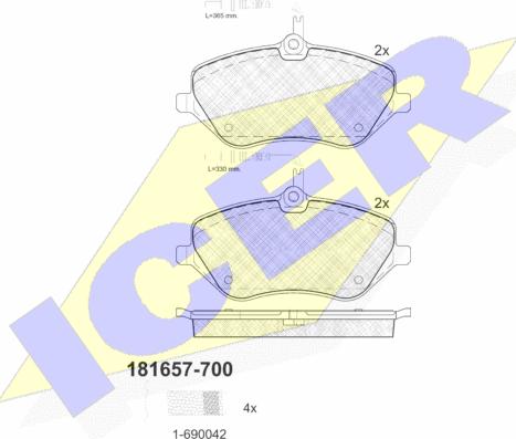 Icer 181657-700 - Комплект спирачно феродо, дискови спирачки vvparts.bg