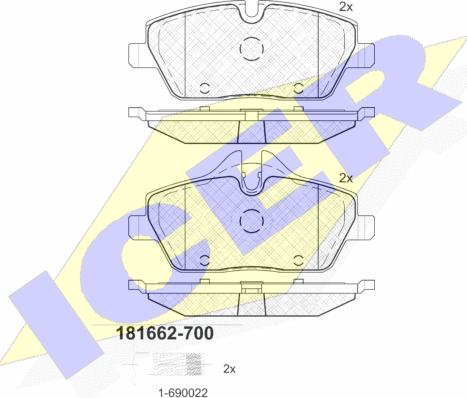 Icer 181662-700 - Комплект спирачно феродо, дискови спирачки vvparts.bg