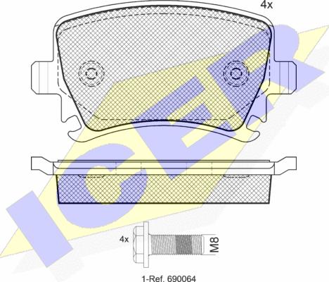 Icer 181600-703 - Комплект спирачно феродо, дискови спирачки vvparts.bg