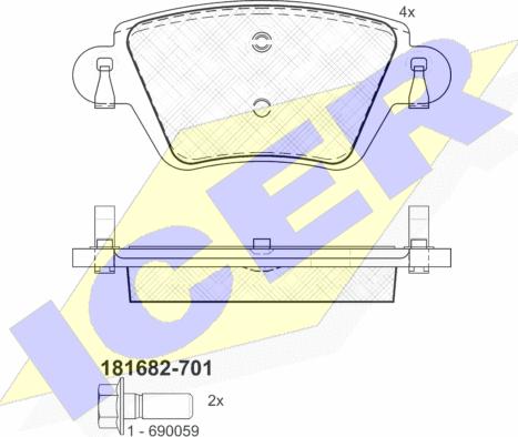 Icer 181682-701 - Комплект спирачно феродо, дискови спирачки vvparts.bg