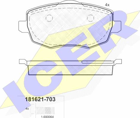 Icer 181621-703 - Комплект спирачно феродо, дискови спирачки vvparts.bg