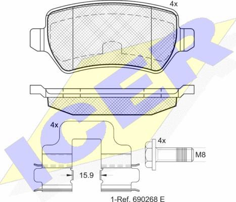 Icer 181622-204 - Комплект спирачно феродо, дискови спирачки vvparts.bg