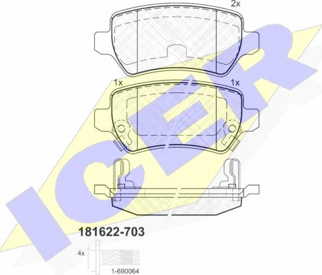 Icer 181622-703 - Комплект спирачно феродо, дискови спирачки vvparts.bg