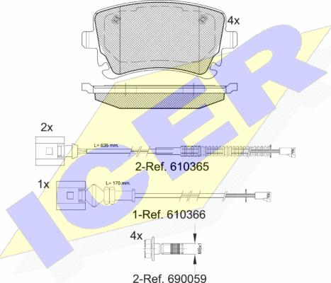 Icer 181674-208 - Комплект спирачно феродо, дискови спирачки vvparts.bg