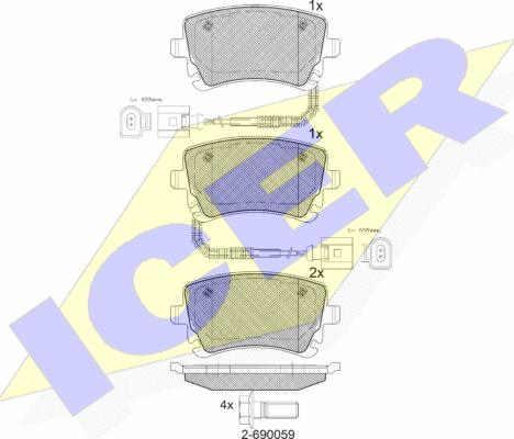 Icer 181674 - Комплект спирачно феродо, дискови спирачки vvparts.bg