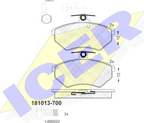 Icer 181013-700 - Комплект спирачно феродо, дискови спирачки vvparts.bg