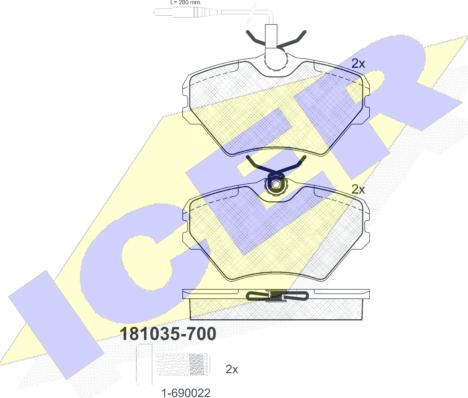 Icer 181035-700 - Комплект спирачно феродо, дискови спирачки vvparts.bg