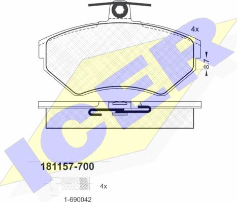 Icer 181157-700 - Комплект спирачно феродо, дискови спирачки vvparts.bg