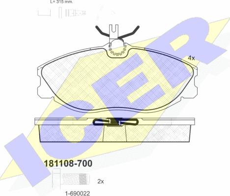 Icer 181108-700 - Комплект спирачно феродо, дискови спирачки vvparts.bg