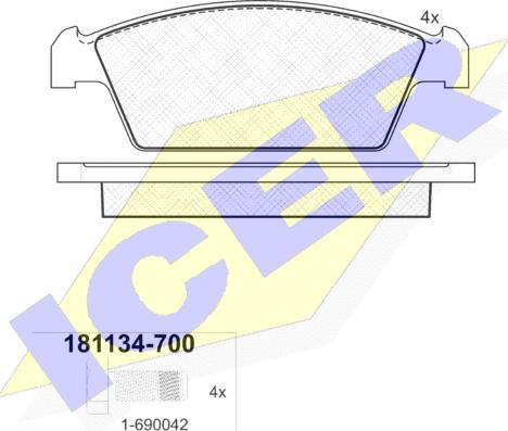 Icer 181134-700 - Комплект спирачно феродо, дискови спирачки vvparts.bg