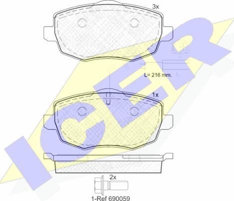Icer 181845 - Комплект спирачно феродо, дискови спирачки vvparts.bg