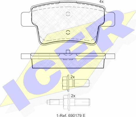 Icer 181853 - Комплект спирачно феродо, дискови спирачки vvparts.bg