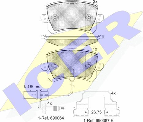 Icer 181857-203 - Комплект спирачно феродо, дискови спирачки vvparts.bg