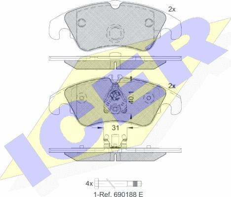 Icer 181862-203 - Комплект спирачно феродо, дискови спирачки vvparts.bg