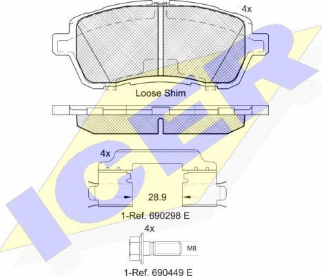 Icer 181881-204 - Комплект спирачно феродо, дискови спирачки vvparts.bg