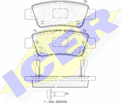 Icer 181888 - Комплект спирачно феродо, дискови спирачки vvparts.bg