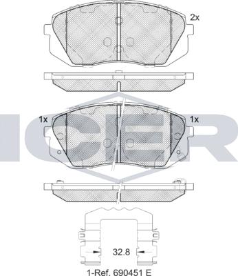 Icer 181826e1 - Комплект спирачно феродо, дискови спирачки vvparts.bg