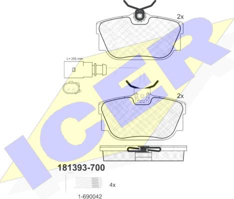 Icer 181393-700 - Комплект спирачно феродо, дискови спирачки vvparts.bg