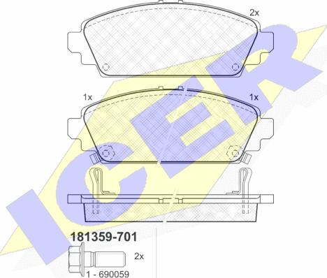 Icer 181359-701 - Комплект спирачно феродо, дискови спирачки vvparts.bg