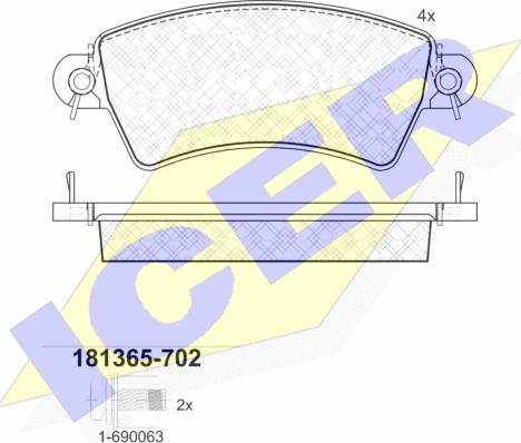 Icer 181365-702 - Комплект спирачно феродо, дискови спирачки vvparts.bg