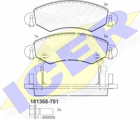 Icer 181368-701 - Комплект спирачно феродо, дискови спирачки vvparts.bg