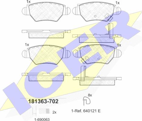 Icer 181363-702 - Комплект спирачно феродо, дискови спирачки vvparts.bg