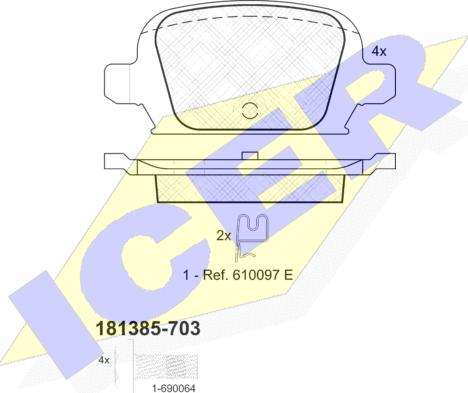 Icer 181385-703 - Комплект спирачно феродо, дискови спирачки vvparts.bg