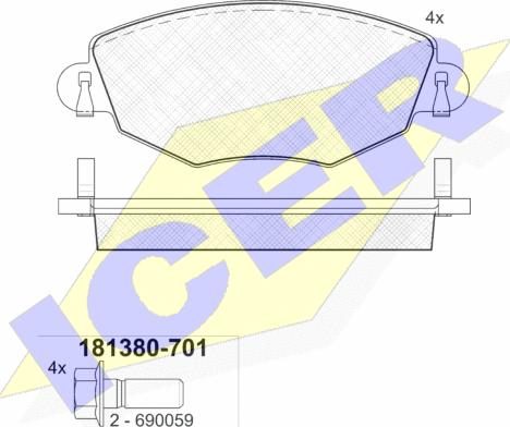 Icer 181380-701 - Комплект спирачно феродо, дискови спирачки vvparts.bg