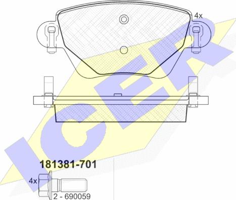 Icer 181381-701 - Комплект спирачно феродо, дискови спирачки vvparts.bg