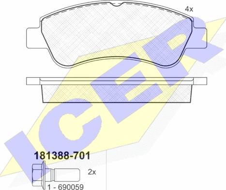 Icer 181388-701 - Комплект спирачно феродо, дискови спирачки vvparts.bg