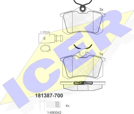 Icer 181387-700 - Комплект спирачно феродо, дискови спирачки vvparts.bg