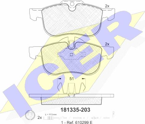 Icer 181335 - Комплект спирачно феродо, дискови спирачки vvparts.bg