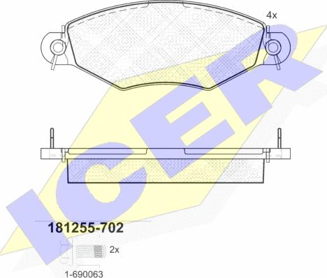Icer 181255-702 - Комплект спирачно феродо, дискови спирачки vvparts.bg