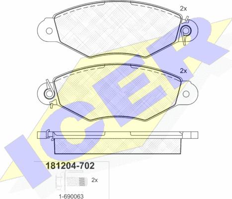 Icer 181204-702 - Комплект спирачно феродо, дискови спирачки vvparts.bg