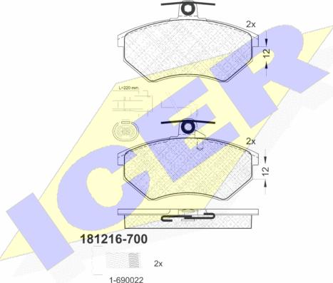Icer 181216-700 - Комплект спирачно феродо, дискови спирачки vvparts.bg